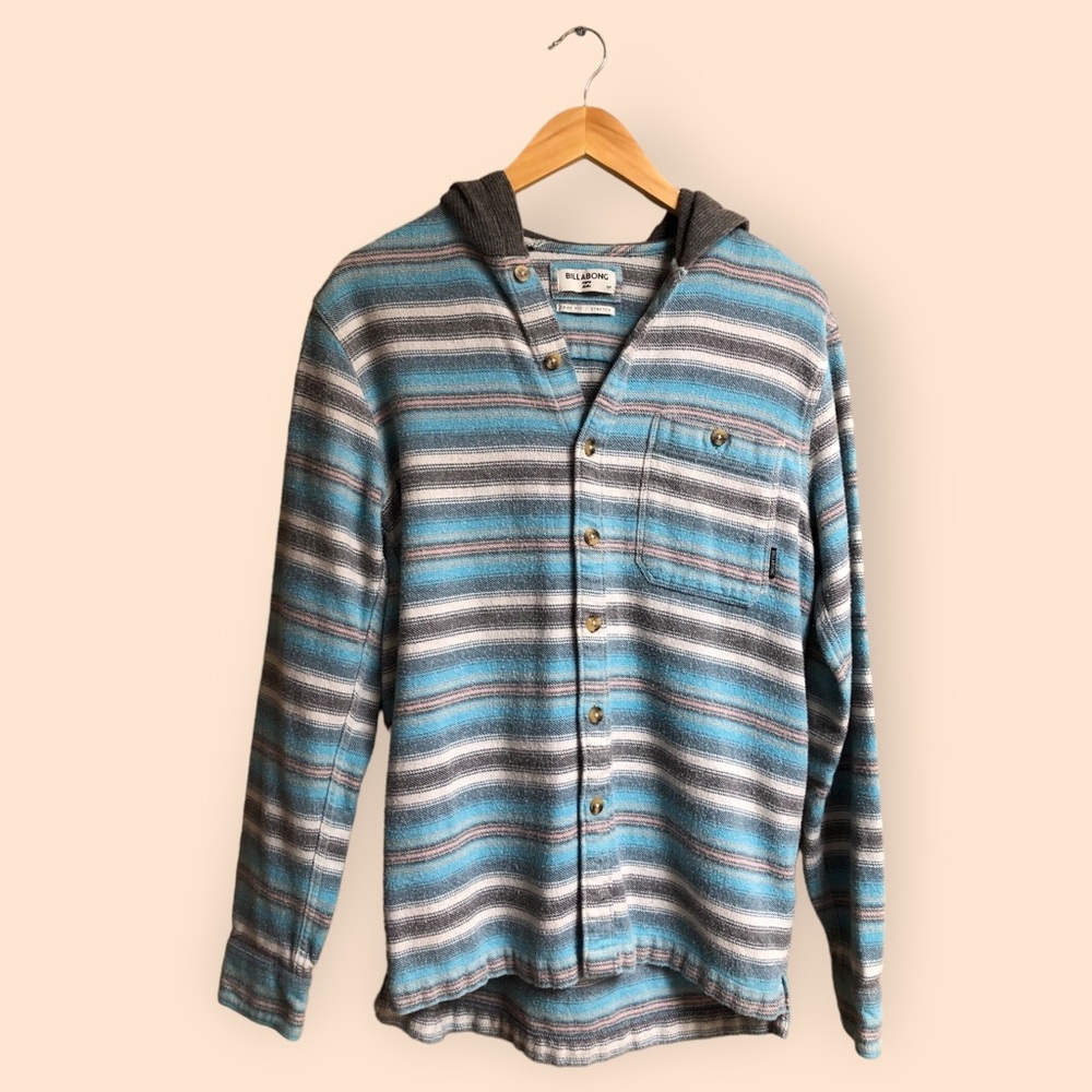 Billabong Baja Hooded Flannel Shirt Button Down Cozy Shacket Oversized Small